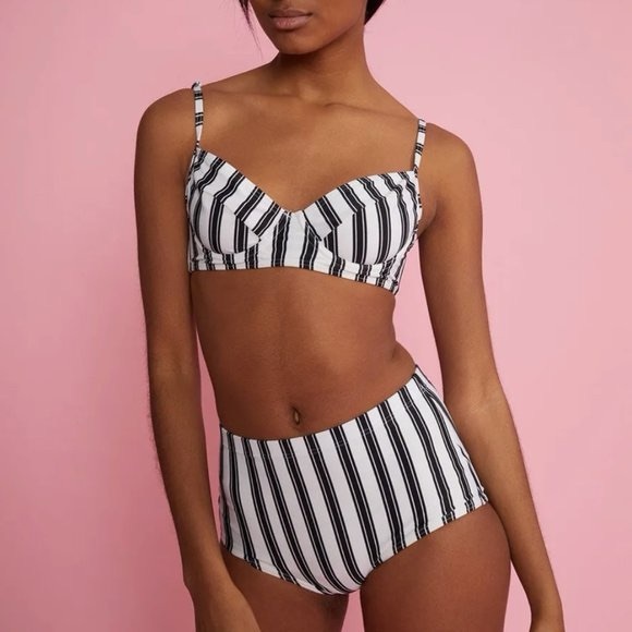 Cynthia Rowley black white striped retro Loren swim suit bikini - Picture 11 of 12